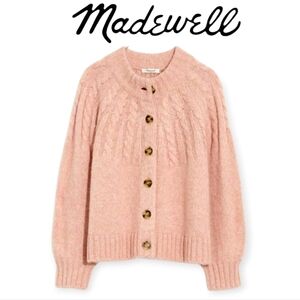 Madewell Harwood Cableknit Mockneck Cardigan Sweater Size S NWT Heather Blush